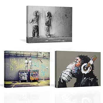 No.196木枠付きキャンバスアート　ブランドアートポスター　BANKSY Amazon｜YOUHONG Banksyウォールアートキャンバス - 木製